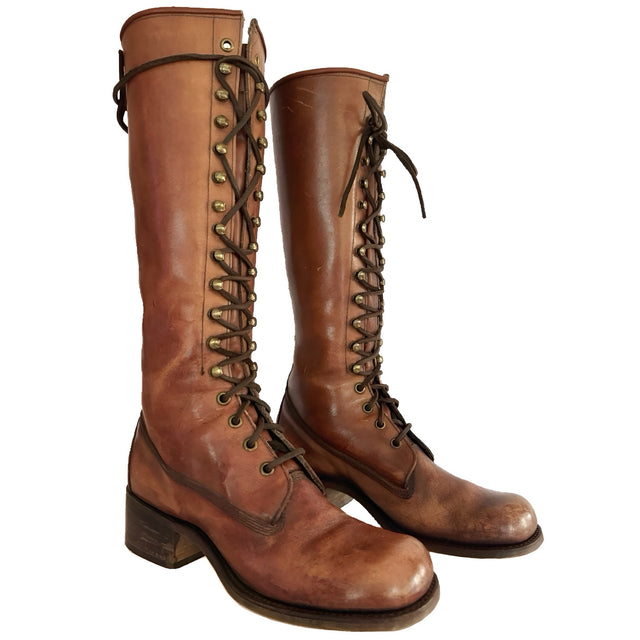 FRYE Vintage Campus Black Label Lace Up Knee High Boots - Botablu