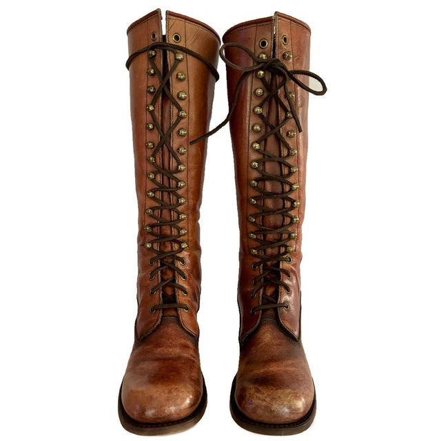 FRYE Vintage Campus Black Label Lace Up Knee High Boots - Botablu