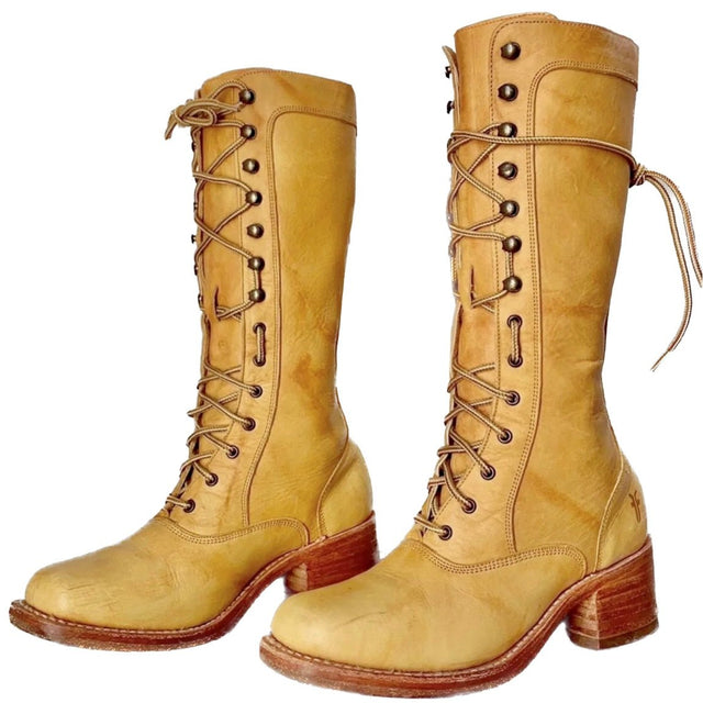 FRYE Vintage Campus Lace Up Banana Leather Boots - Botablu