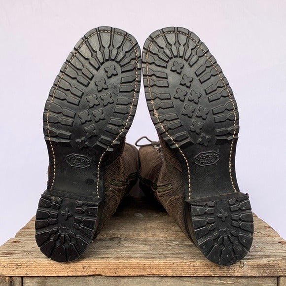 FRYE Vintage Campus Lace Up Tall Knee High Zipper Brown Square Toe Chunky Lug Combat Boots - Botablu