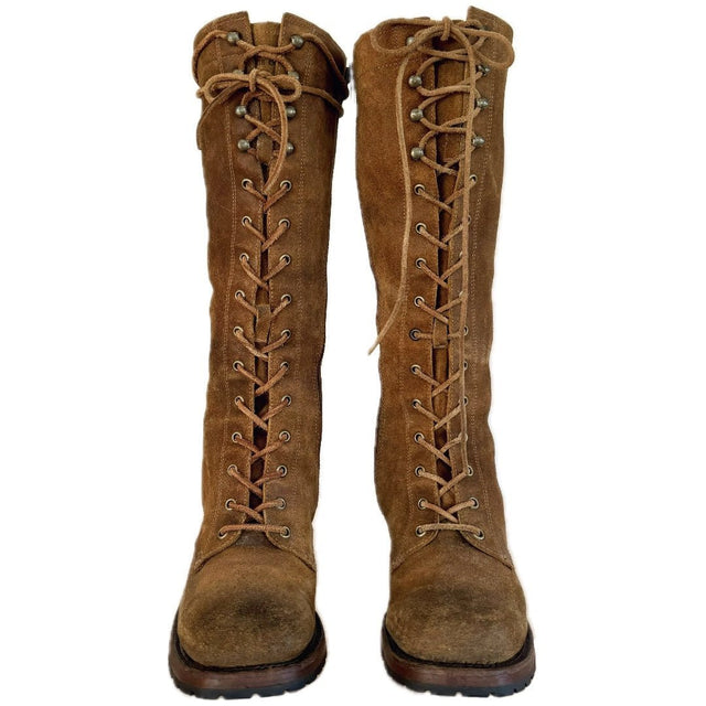 FRYE Vintage Campus Lace Up Tall Knee High Zippered Brown Boots - Botablu