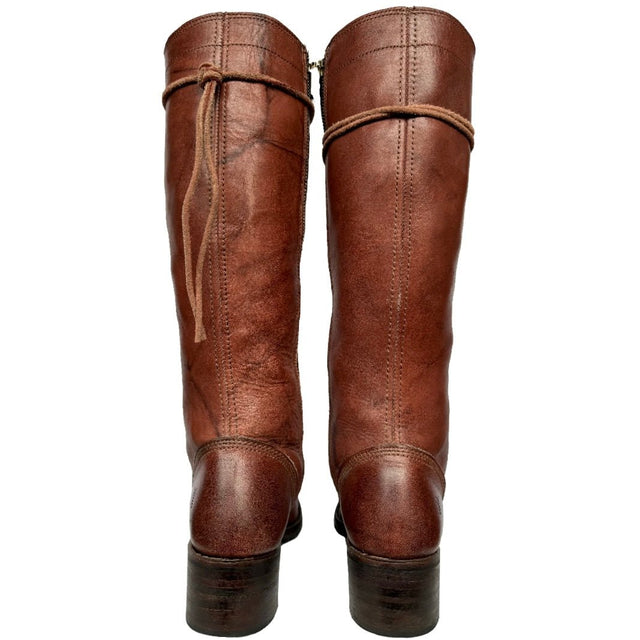FRYE Vintage Campus Lace Up Tall Knee High Zippered Brown Leather Boots - Botablu