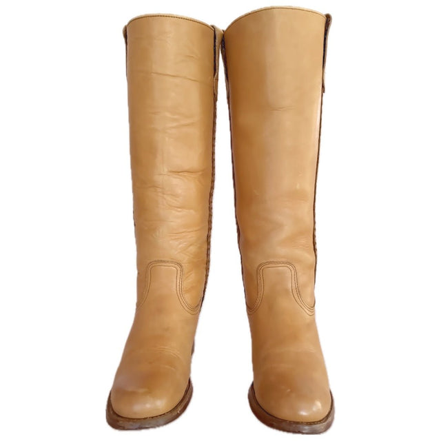 FRYE Vintage Campus Sabrina Braided Tall Knee High Tan Leather Boots - Botablu