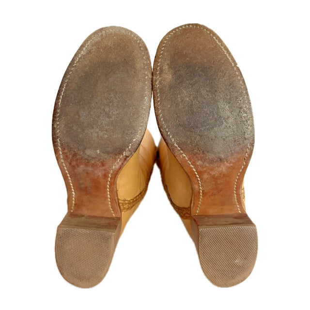 FRYE Vintage Campus Sabrina Braided Tall Knee High Tan Leather Boots - Botablu