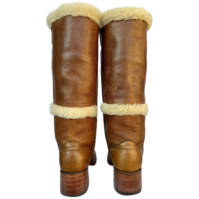 FRYE Vintage Campus Shearling Brown Leather Tall Knee High Western Boots - Botablu