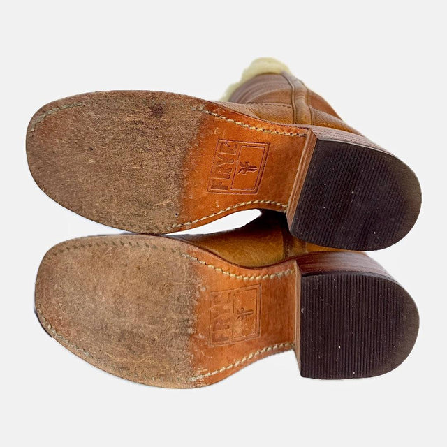 FRYE Vintage Campus Shearling Brown Leather Tall Knee High Western Boots - Botablu