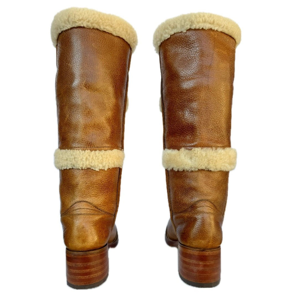 FRYE Vintage Campus Shearling Brown Tall Knee High Western Boots 8 ...