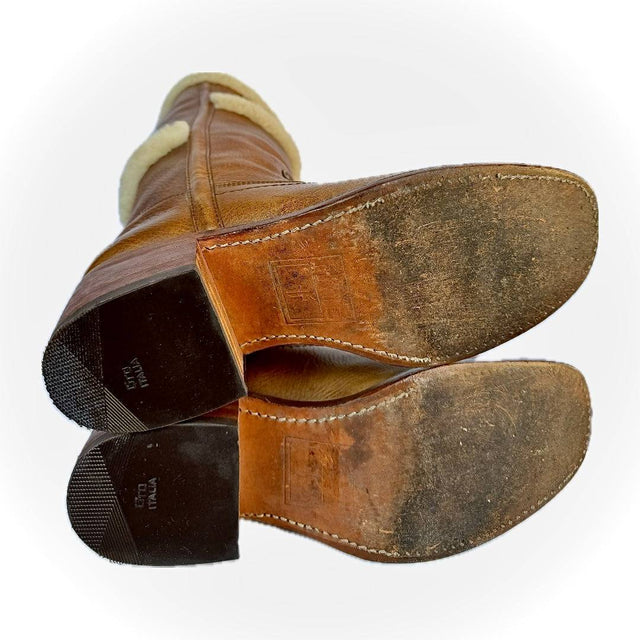 FRYE Vintage Campus Shearling Brown Tall Knee High Western Boots - Botablu