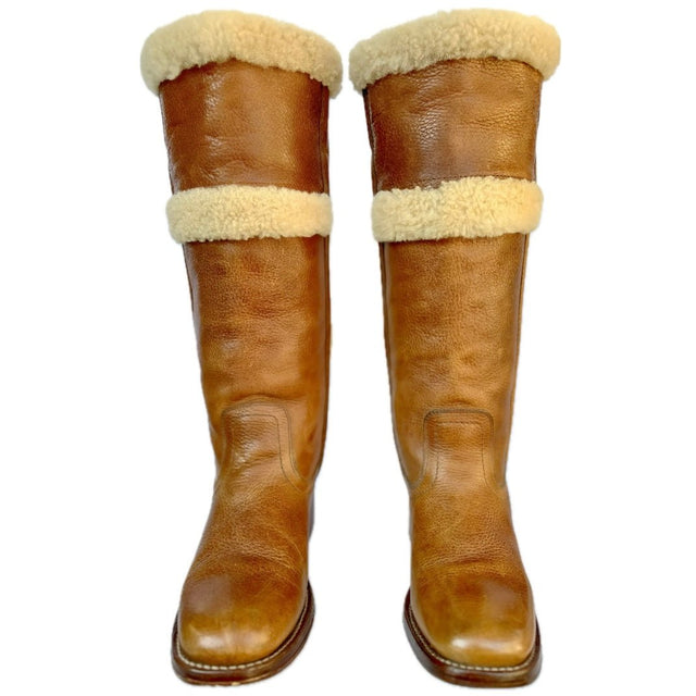 FRYE Vintage Campus Shearling Brown Tall Knee High Western Boots - Botablu