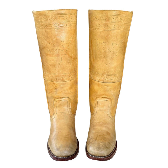 FRYE Vintage Campus Stitching Horse Knee High Banana Western Boots - Botablu