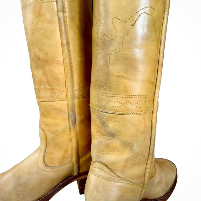 FRYE Vintage Campus Stitching Horse Knee High Banana Western Boots - Botablu