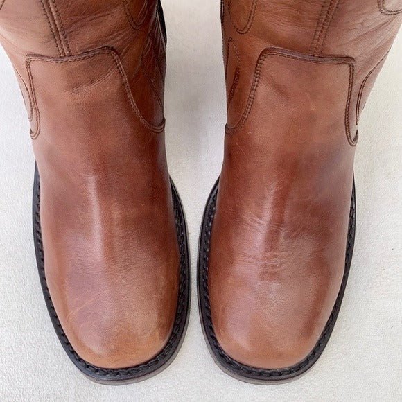 FRYE Vintage Campus Swirl Tan Brown Leather Short Zippered Ankle Bootie Boots - Botablu