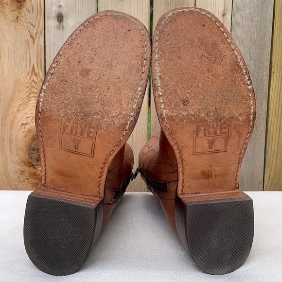 FRYE Vintage Campus Swirl Tan Brown Leather Short Zippered Ankle Bootie Boots - Botablu
