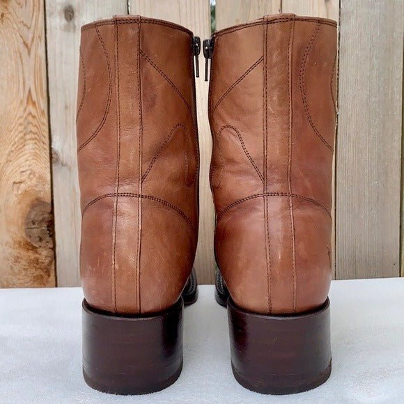 FRYE Vintage Campus Swirl Tan Brown Leather Short Zippered Ankle Bootie Boots - Botablu