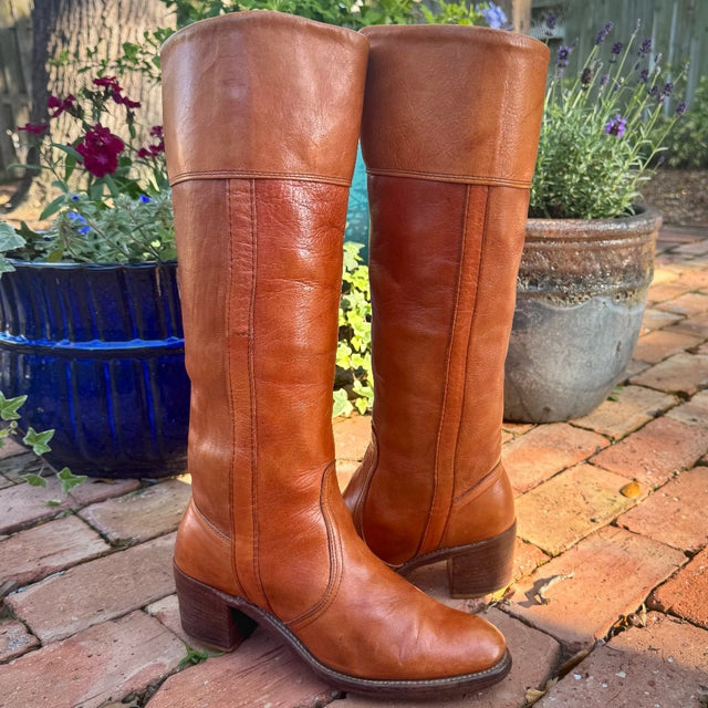 FRYE Vintage Campus Tall Knee High Brown Cowboy Boots - Botablu
