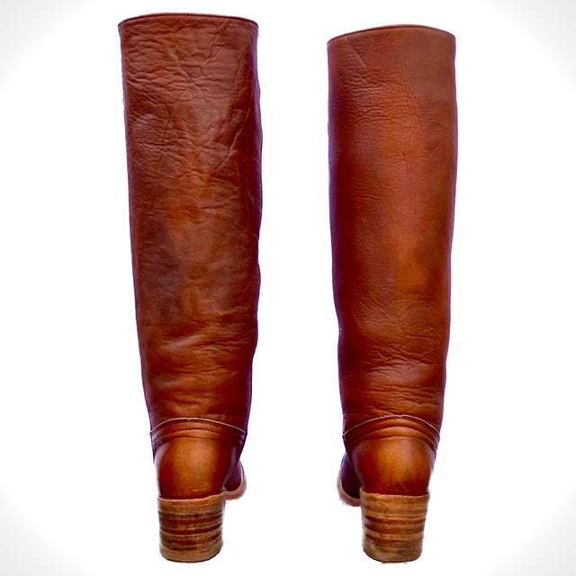 FRYE Vintage Campus Tall Knee High Brown Leather Stovepipe Riding Boots - Botablu