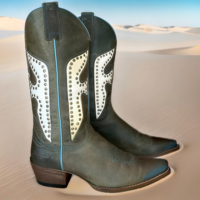 FRYE Vintage Daisy Duke Green White Turquoise Cowgirl Cowboy Western Boots - Botablu