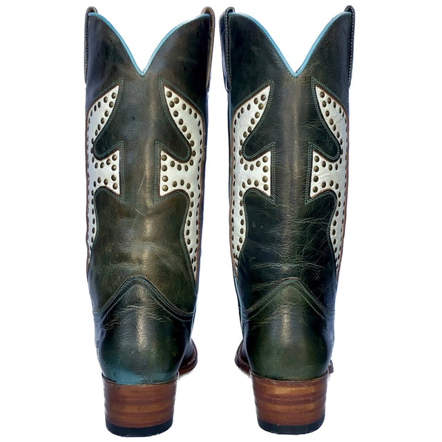 FRYE Vintage Daisy Dukes Green White Turquoise Leather Cowgirl Cowboy Western Boots - Botablu