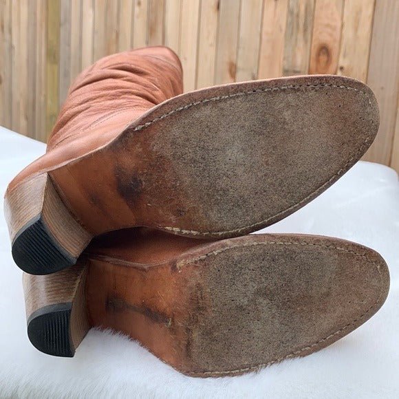 FRYE Vintage Dorado Slouch Brown Leather Tall Cowgirl Cowboy Boho Western Boots - Botablu