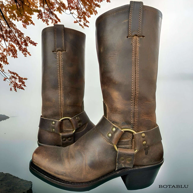 FRYE Vintage Harness 12R Brown Leather Biker Moto Motorcycle Boots - Botablu