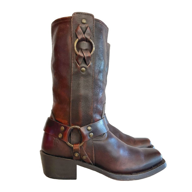 FRYE Vintage Harness 12R Oxblood Brown Biker Moto Motorcycle Boots - Botablu