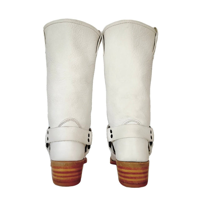 FRYE Vintage Harness 12R White Biker Motorcycle Boots - Botablu