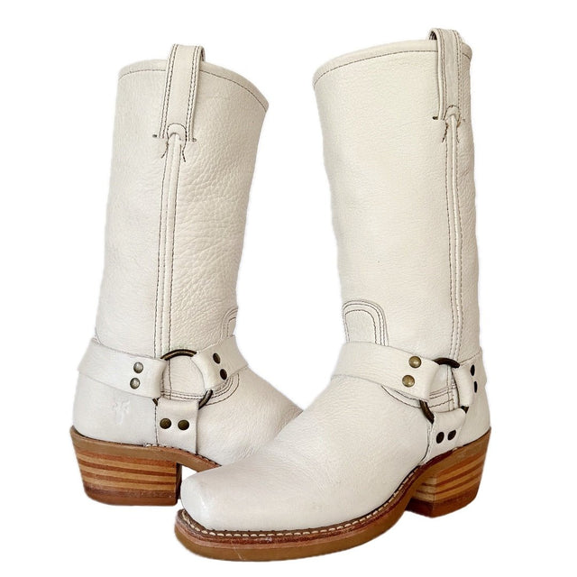 FRYE Vintage Harness 12R White Biker Motorcycle Boots - Botablu