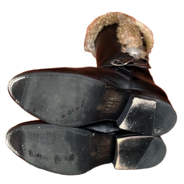 FRYE Vintage Jamie Luxe Rabbit Fur Lined Buckle Zip Black Biker Moto Winter Boots - Botablu