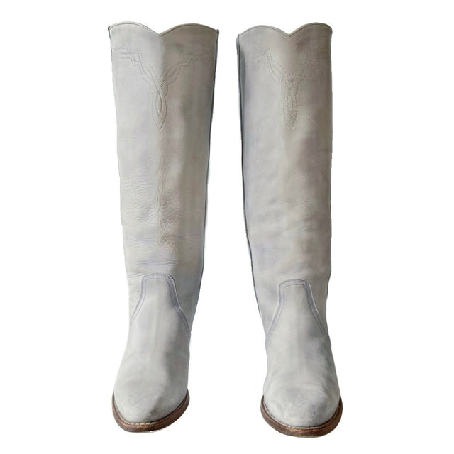 FRYE Vintage Lavender Gray Tall Knee High Western Cowgirl Boots - Botablu