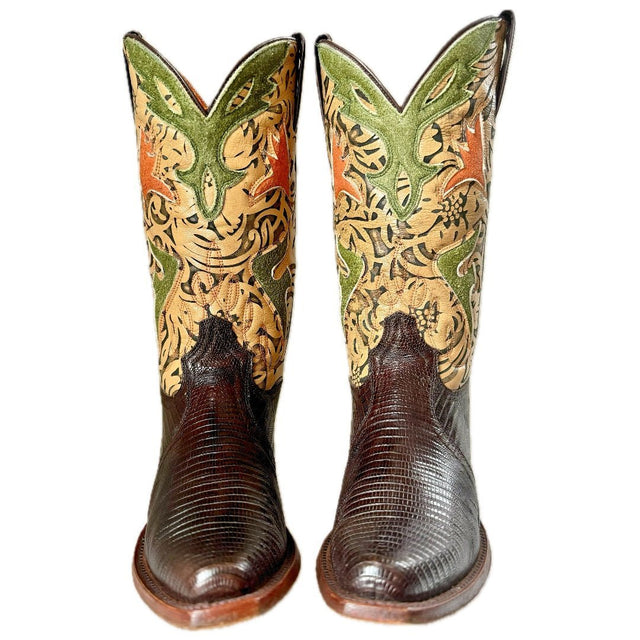 FRYE Vintage Lily Lizard Floral Cowgirl Cowboy Western Boots - Botablu
