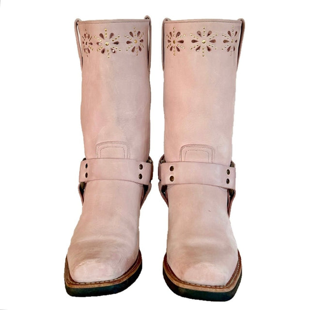 FRYE Vintage Pink Harness 12R Biker Motorcycle Boots - Botablu