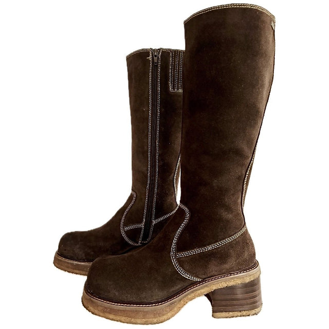 FRYE Vintage Rebel Y2K Platform Brown Tall Zip Boots - Botablu