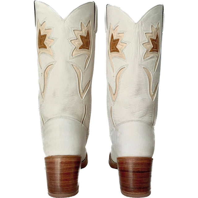 FRYE Vintage Sabrina Campus Floral White Leather Cowgirl Boots - Botablu