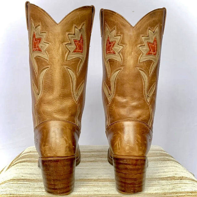 FRYE Vintage Sabrina Campus Metallic Brown Leather Floral Cowgirl Cowboy Western Boots - Botablu