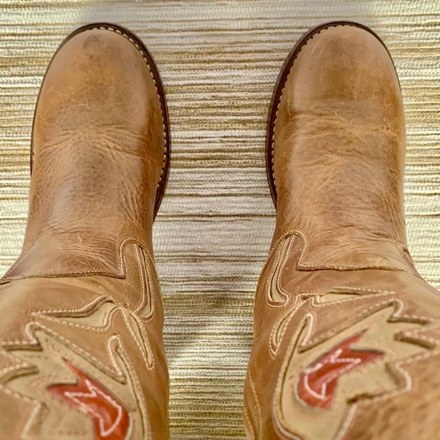 FRYE Vintage Sabrina Campus Metallic Brown Leather Floral Cowgirl Cowboy Western Boots - Botablu