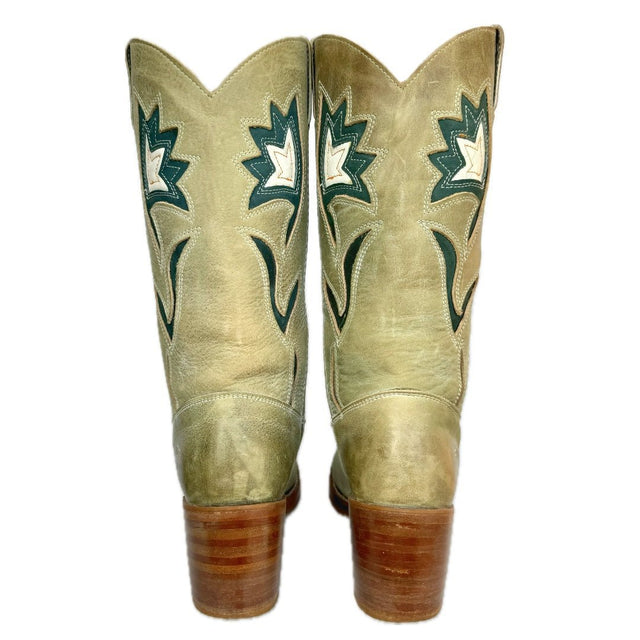 FRYE Vintage Sabrina Floral Campus Green Cowgirl Cowboy Boots - Botablu