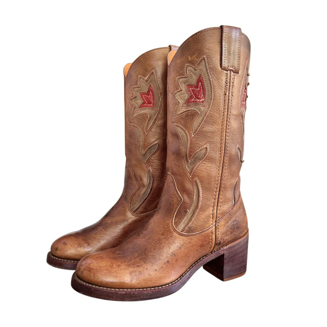 LARRY MAHAN Vintage New Tall Knee High Black Leather Cowgirl Western Boots - Botablu