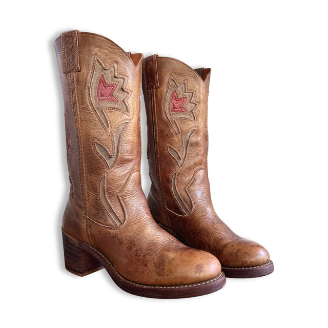 FRYE Vintage Sabrina Flower Western Boots - Botablu