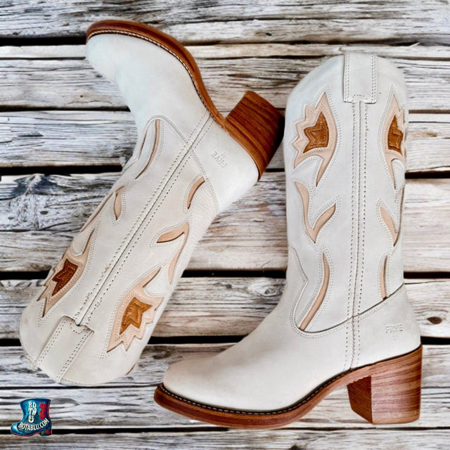 FRYE Vintage Sabrina Flower White Cowboy Boots - Botablu