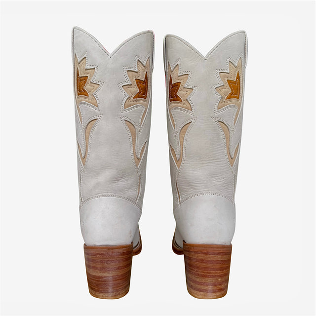FRYE Vintage Sabrina Flower White Cowboy Boots - Botablu