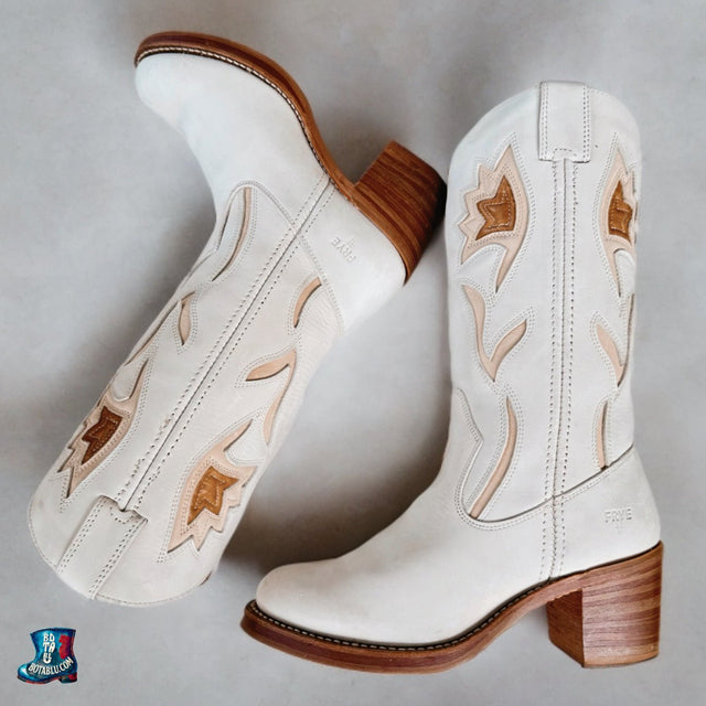 FRYE Vintage Sabrina Flower White Cowboy Boots - Botablu