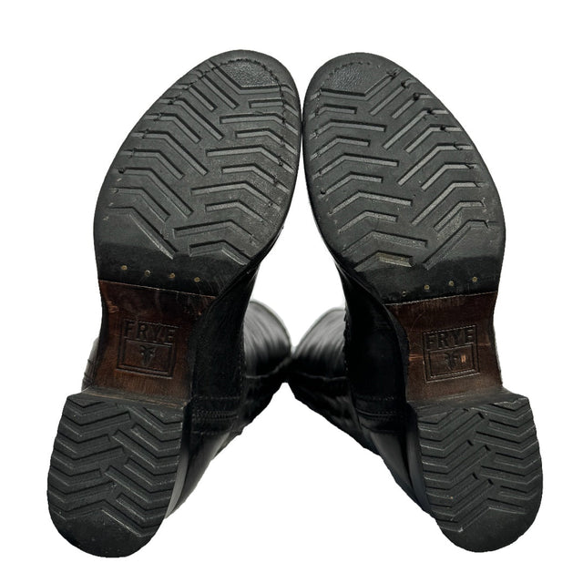 FRYE Vintage Studded Tall Knee High Black Leather Biker Moto Riding Boots - Botablu