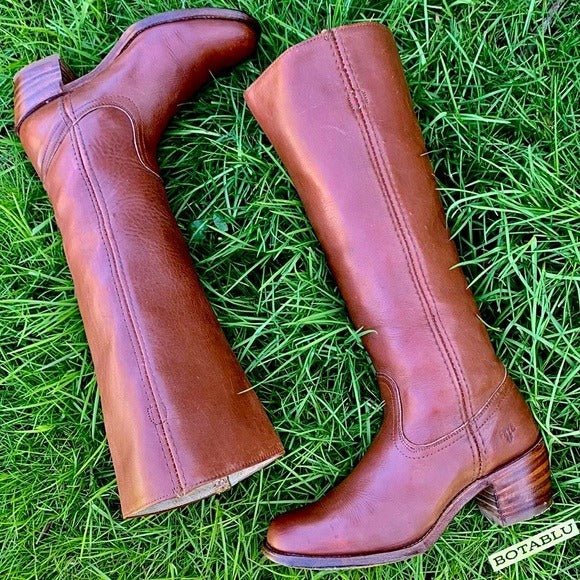FRYE Vintage Tall Knee High Brown Leather Campus Boho Western Boots - Botablu