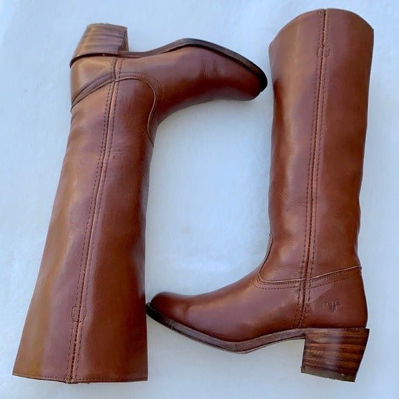 FRYE Vintage Tall Knee High Brown Leather Campus Boho Western Boots - Botablu