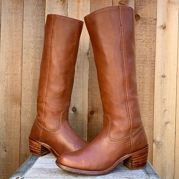FRYE Vintage Tall Knee High Brown Leather Campus Boho Western Boots - Botablu
