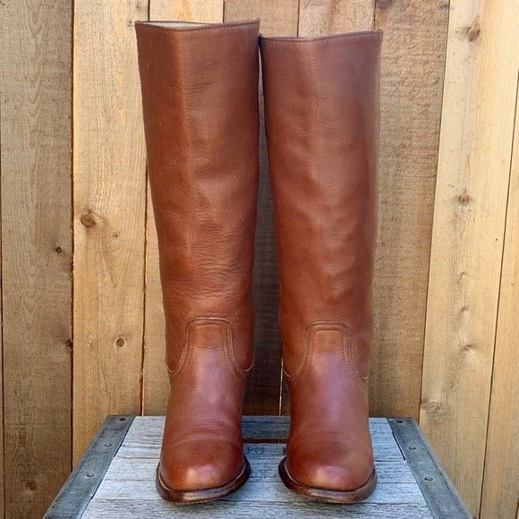FRYE Vintage Tall Knee High Brown Leather Campus Boho Western Boots - Botablu