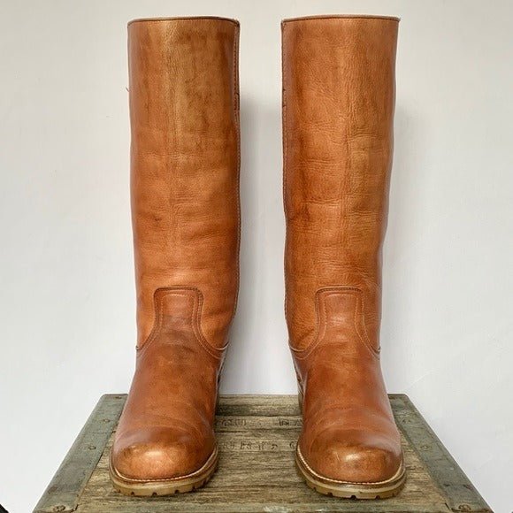 FRYE Vintage Tall Knee High Brown Leather Lug Sole Boots - Botablu