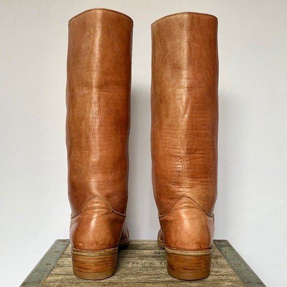 FRYE Vintage Tall Knee High Brown Leather Lug Sole Boots - Botablu