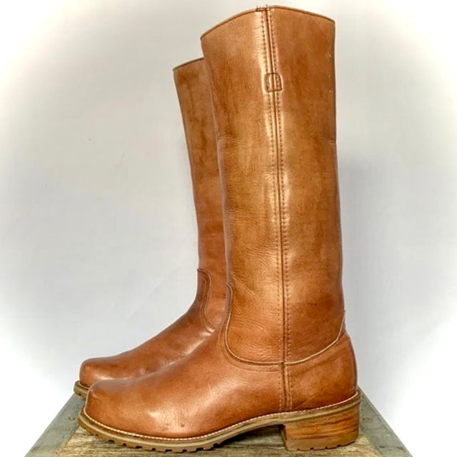 FRYE Vintage Tall Knee High Brown Leather Lug Sole Boots - Botablu