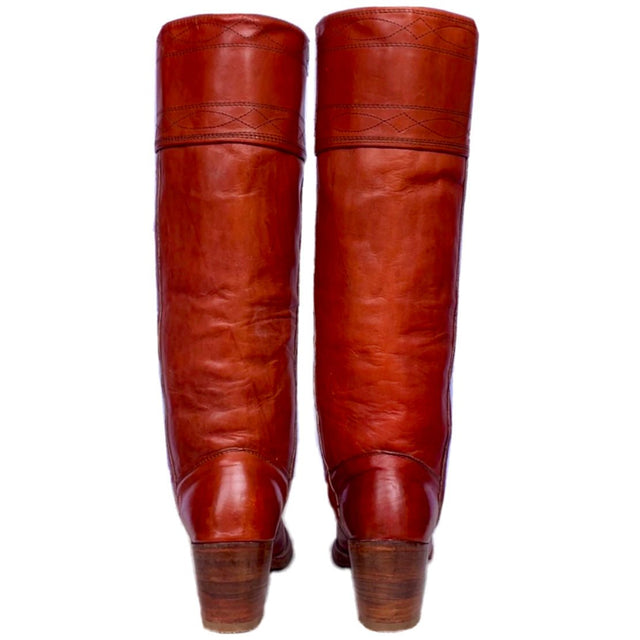 FRYE Vintage Tall Knee High Cuff Stitching Brown Western Riding Boots - Botablu